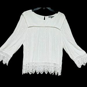 Daniel Rainn Tessi Embroidered Bell Sleeve Top White Size XL